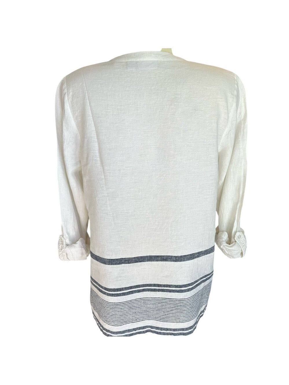 Kim Rogers Women’s Roll Tab Linen Blend Adjustable Sleeve V-Neck Beachy Top PM - Picture 3 of 8